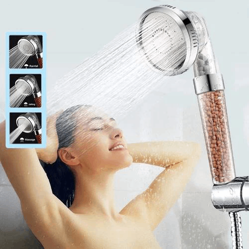 Pommeau de douche avec billes minérales filtrantes